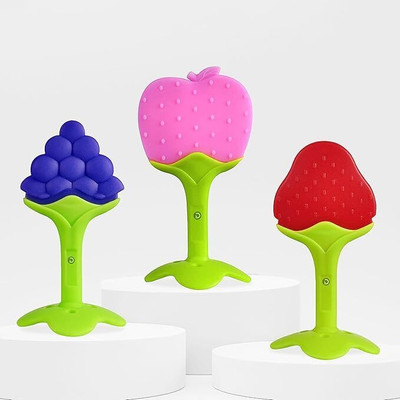 Chicbunny 3pcs Fruit Shape Silicone Teethers Soft Stick Chews Nibbler for Baby Dental Care Teether(Multicolor)