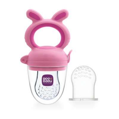 Beebaby Chewy Food & Fruit Silicone Nibbler with Extra Silicone Mesh. 3M+ (Pink) Teether and Feeder(Pink)