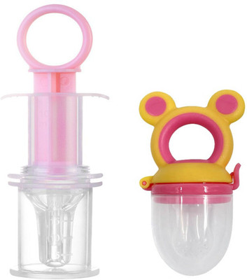 TINNY TOTS Baby Multipurpose Feeding Medicine Dropper Feeder & Silicone Fresh Fruit Nibbler Teether and Feeder(PINK EAR)