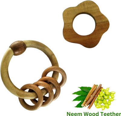 Craft Corner Neem Wooden Teether Combo For Kids First Toy Teether(Brown)
