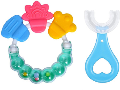 smilykid Round Shape BPA Free Silicone Bell Ring Soft U Shaped Silicone Toothbrush Teether(Multicolor)