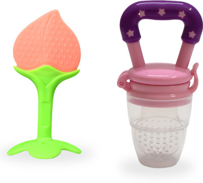 smilykid Silicone BPA Free Natural Organic Nipple Teethers & Nibbler/Feeder-(pack of-2) Teether and Feeder(Peach & Pink)