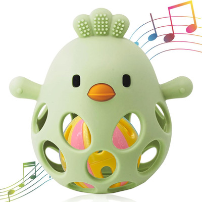 ONOMIE Soft Silicone Baby Rattle Teether Toy | BPA-Free Chicken Shape for Newborns Teether(Green)