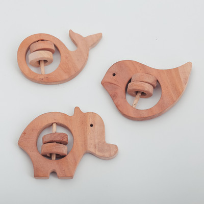 RISKWIN Natural Neem Wood Teether – Handmade Animal Shapes Teether(Brown)