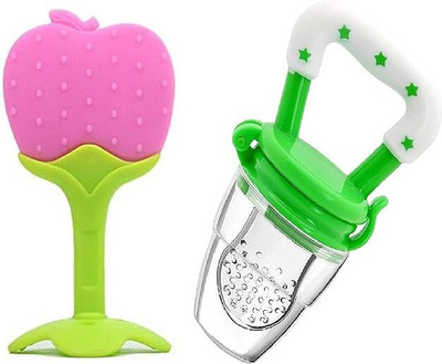 Vadhavan Babies Fruit Feeder and Fruit Shape Silicone Teether Teether and Feeder(GREEN,PINK)