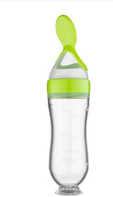 Mastiphotons Silicone Baby Food Feeder Squeeze Bottle for Semi Solid Food with Spoon Teether and Feeder(Green 1)