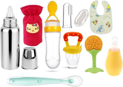 XIIAA NEW BORN BABY COMBO SET OF 9 ITEMS Teether and Feeder(Yellow)