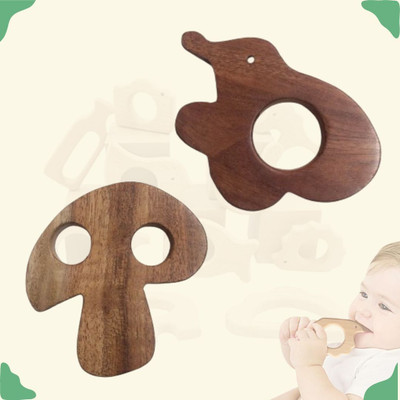 Craft Corner Neem Wooden Teether Combo For Kids First Toy Teether(Brown)