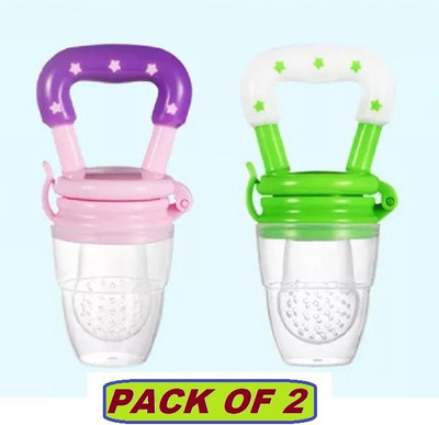 smilykid Silicone Baby fruit Feeder/BPA Free/Food Feeder/Silicon Food Nibbler, (2 PCS) Teether and Feeder(Green & Pink)