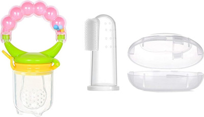 Claoberry 2pack : Fruit Circle Ring Nibbler and Finger Brush for Baby Feeder(Multicolor)