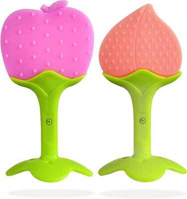 DaKos Fruits Shape Teethers for Baby, Baby Chew Toys & Mittens Teether(Combo of 2 Teethers Peach & Apple Shape)