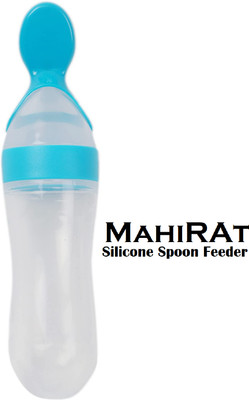 MAHIRAT Baby Squeezy Food Grade Silicone Feeder Bottle with Spoon Feeder For Baby 90ml Feeder(Blue)