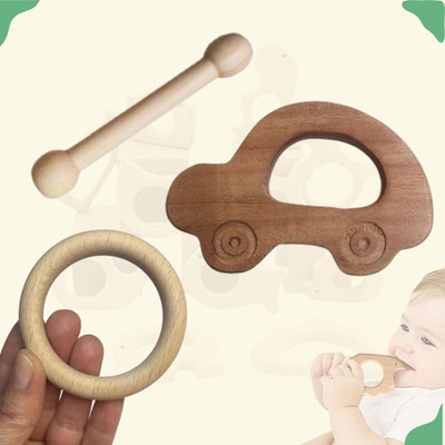 Craft Corner Neem Wooden Teether Combo For Kids First Toy Teether(Brown)