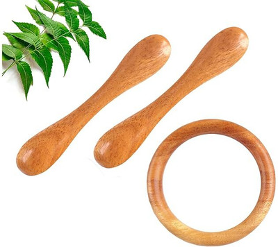 AVAX Neem Wood Teethers for Baby Set of 3 | for 3 Months Baby | one Ring Two Dumbbel Teether(Natural)