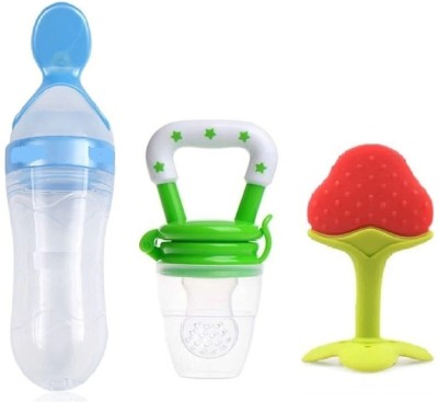 Little Chics Baby Silicone spoon bottle, Food Nibbler for Fruit Feeder & Fruit shape Teether Teether and Feeder(Multicolor)