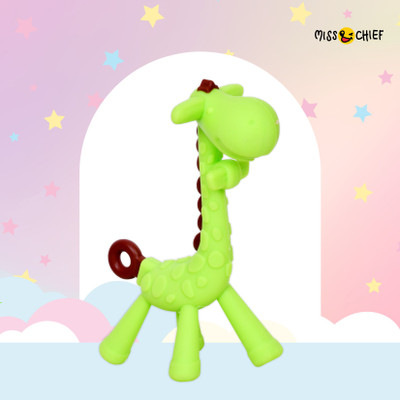 mastela Giraffe Shape Food Grade/BPA Free Silicone Teething Baby Teether/Toy/Teething Stick for Babies (Teether Green, Pack of 1) Teether(Green)