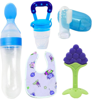 Vadhavan 5 Pcs Combo Set For Your New Born Babies Teether and Feeder(Multicolor)