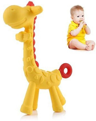 EssCubes Enterprise Giraffe Shape Food Grade/BPA Free Silicone Baby Teether/Toy/Teething for Babies Teether(Yellow)