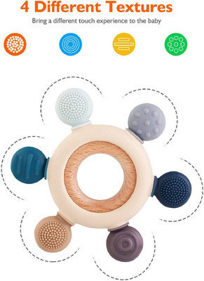 NARV Baby 2 in 1 Teething Toy teether Multi-Textured Rings Baby Silicone Teethers Teether(Multicolor)