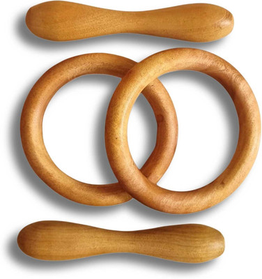 Swastha Toys Neem Wood Teethers For Baby Set of 4 | Combo of Two Dumbbells & Two Rings Teether and Feeder(Brown)