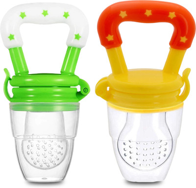 KIdbea Silicone Food/Fruit Nibbler with Extra Mesh, Soft Pacifier Feeder(Green, Yellow)