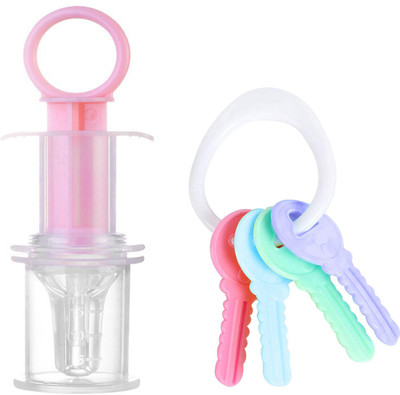 TINNY TOTS Baby Multipurpose Feeding Medicine Dropper Feeder & Key Shape Rattle BPA Free Teether and Feeder(PINK KEY)
