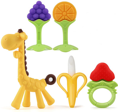 The Cheeky Kidzz Baby Silicone Giraffe Teether | 1 Banana | 3 Fruit Shape Teether BPA Free Teether and Feeder(Yellow)