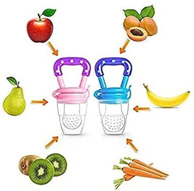 AuraGreen Baby BPA Free Silicon Teether for Food Feeding Teether and Feeder(Pink1, Blue)