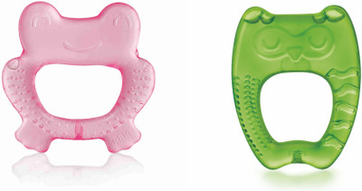 Beebaby Finger Water Filled Teether with Carry Case, Soothes Gums 3M+, Pack of 2 Teether(Frog & Owl - Pink - Green)