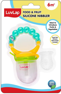 LuvLap Pearly Silicone Food/Fruit Nibbler with Extra Mesh, Soft Pacifier & feeder Feeder(Yellow & Green)