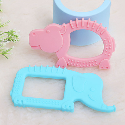 R for Rabbit Tiny Bites Safari – Cute Baby Silicone Teether - Elephant Blue + Hippo Pink Teether and Feeder(Blue-Pink)