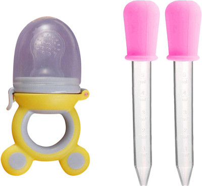 smilykid Baby Fruit Vegetable Nibbler Rattle Silicone Teether & Baby Medicine Dropper Set Teether and Feeder(MICKEY YELLOW)