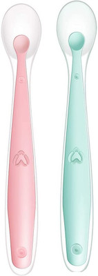 muphin trading company Soft Silicone Tip Spoons [pack of-2] Teether and Feeder(PINK GREEN)