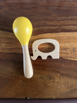 Pingo Play Maracas & Wooden Elephant Teether Set for 3+ Months Teether(Beige)