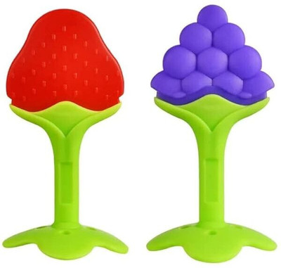 Chicbunny Silicone Fruit Baby Teethers for Babies 0-6 Months 6-12 Months (Pack of 2) Teether and Feeder(Multicolor)