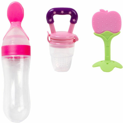 Smiley mia Baby Spoon feeder, Fruit nibbler with Fruit teether for new born babies & infant Teether and Feeder(Pink)
