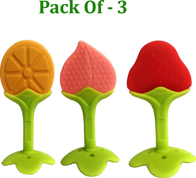 Swito Mart Fruit Shape Silicone Teethers Soft Stick Chews Nibbler for Baby Dental Care Teether(Orange Peach Red)