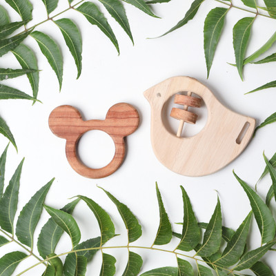 opatoys Neem Teether & Rattle Combo-Rocking Potato Bird & Micky Mouse For Babies Teether(Natural)