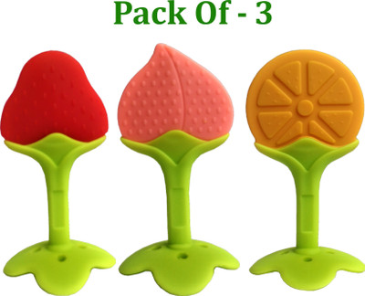 K3NTERPRISES Fruit Shape Silicone Teethers Soft Stick Chews Nibbler for Baby Dental Care Teether(Red Peach Orange)