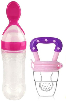 Chote Janab baby food feeder for semi solid food and rattle for citrus fruits(Pink, Purple)