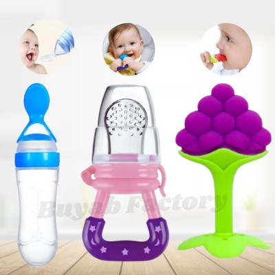 Buyab factory 3-in-1 Combo Pack Baby Silicone Fruit feeder / Baby Medicine Bottle With Teether Feeder(Multicolor)