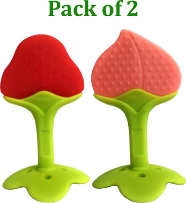 Ambiaim International Fruit Shape Silicone Teethers Soft Stick Chews Nibbler for Baby Dental Care Teether(Red Peach)
