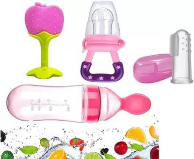 AEREX Veggie Fruit Feed Nibbler, Fuit Teether Baby Food Dispensing Spoon Bottle Combo Teether and Feeder(Multicolor)