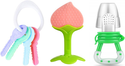 The Cheeky Kidzz Baby Soft Silicone Rattle Nibbler Soother With Key Shape Teether BPA Free Teether and Feeder(PEACH KEY)
