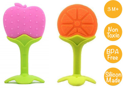 mastela Silicone BPA Free Fruit Shape Teethers for Baby/Infants (Apple & Orange) Teether(Apple & Orange)