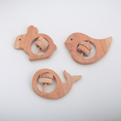 RISKWIN Natural Neem Wood Teether – Handmade Animal Shapes Teether(Brown)