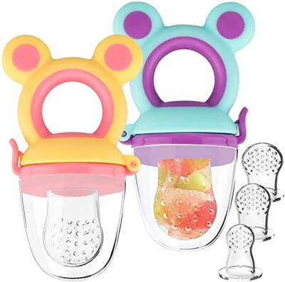LittleUp Fresh Silicone Food and Fruit Nibbler/Feeder with Extra Silicone Mesh Feeder(Pink, Blue)