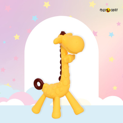 mastela Giraffe Shape Food Grade/BPA Free Silicone Teething Baby Teether/Toy/Teething Stick for Babies (Teether Yellow, Pack of 1) Teether(Yellow)