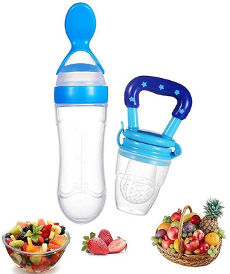 Lktrader 90ML Silicone Spoon Feeding Bottle & Fruit Nibbler/Pacifier (Multicolor) Teether and Feeder(Multicolor)