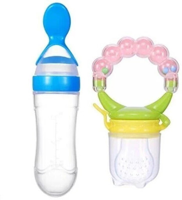 SEREBRUM Baby Fruit nibbler with rattle and Feeding bottle with spoon for kids Teether and Feeder(Multicolor)